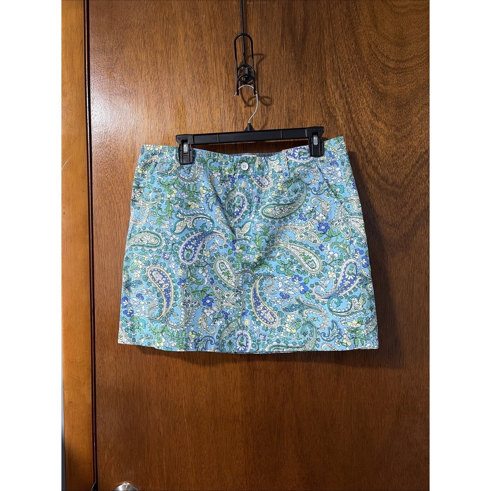 G.H. Bass & Co. Paisley Mini Skirt Blue Green Cotton - Women's 8
